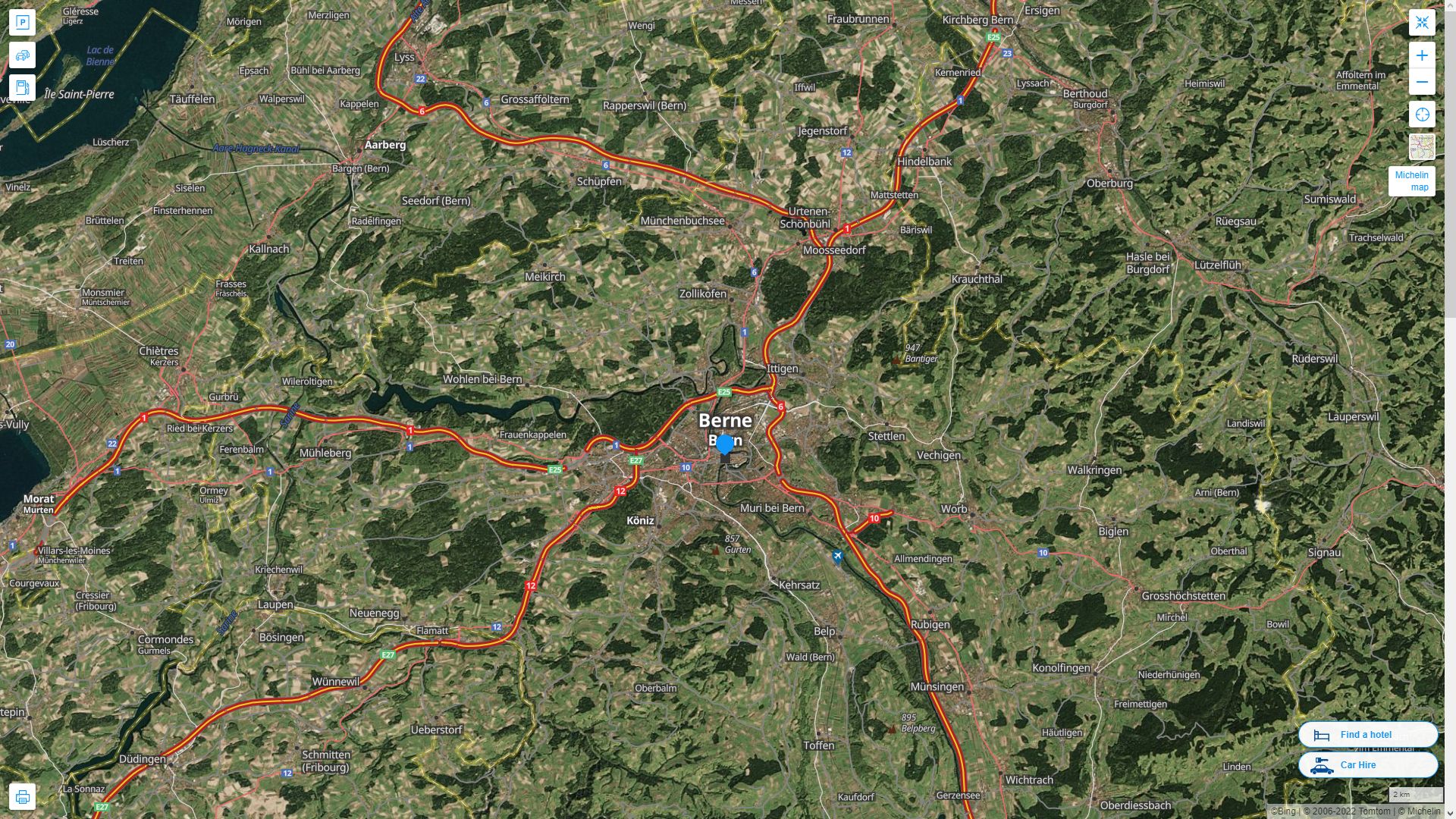 Bern Highway and Road Map with Satellite View